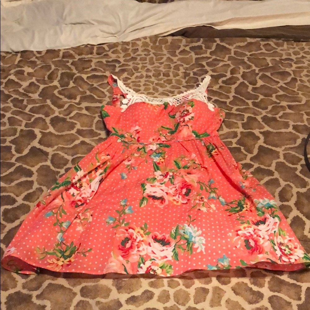 Floral coral lace dress